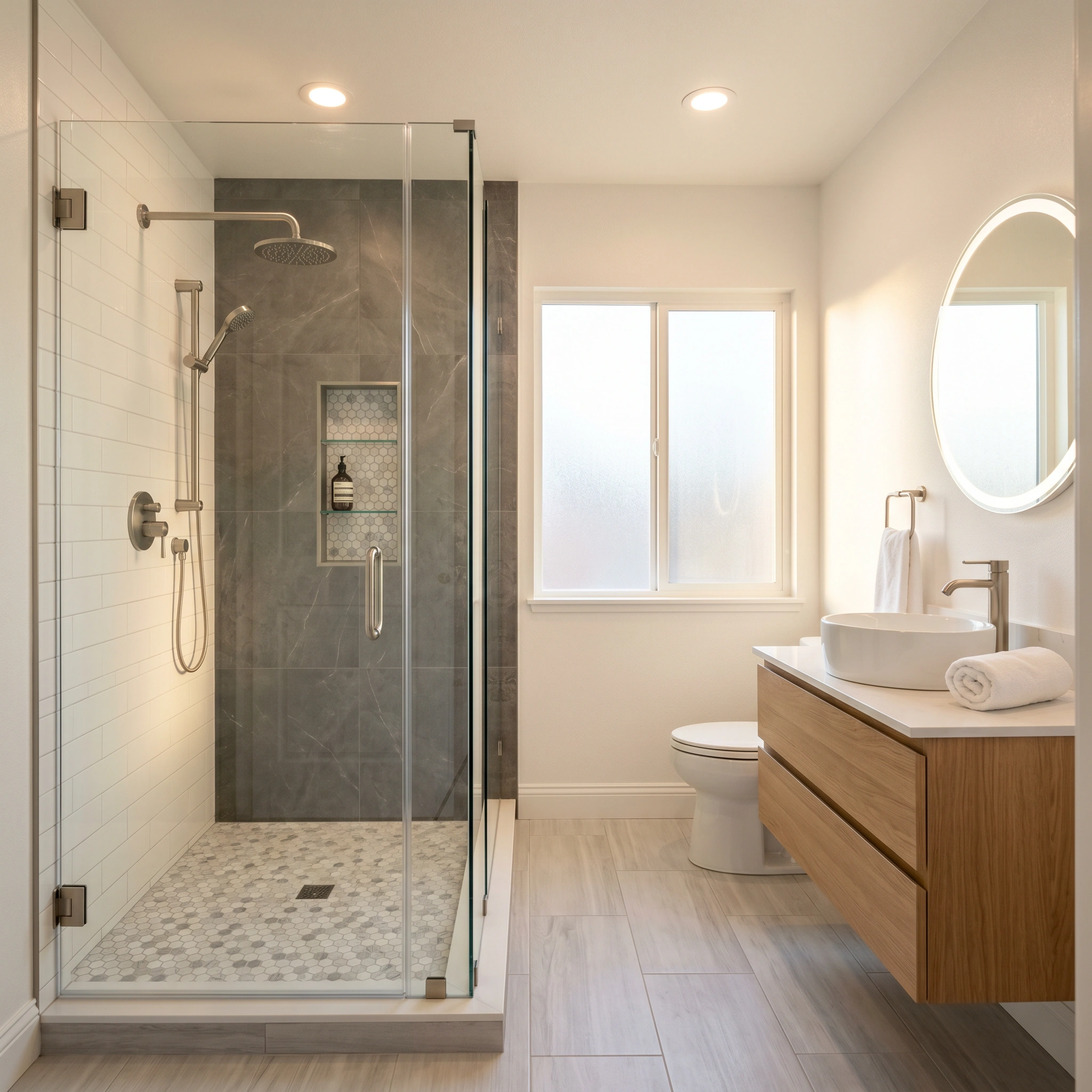 Bathroom remodeling Palo Alto CA custom tile and vanity by Barzel Builders