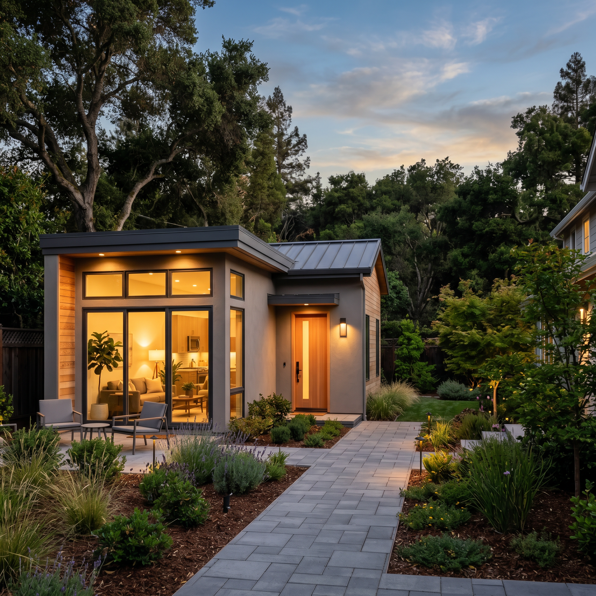 Palo Alto ADU built by Barzel Builders in a backyard setting